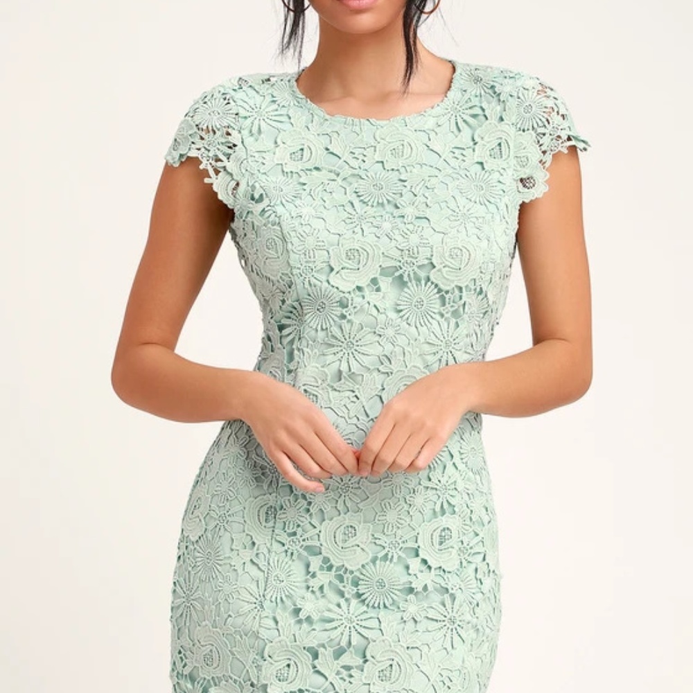 Romance Language Sage Green Backless Lace Dress